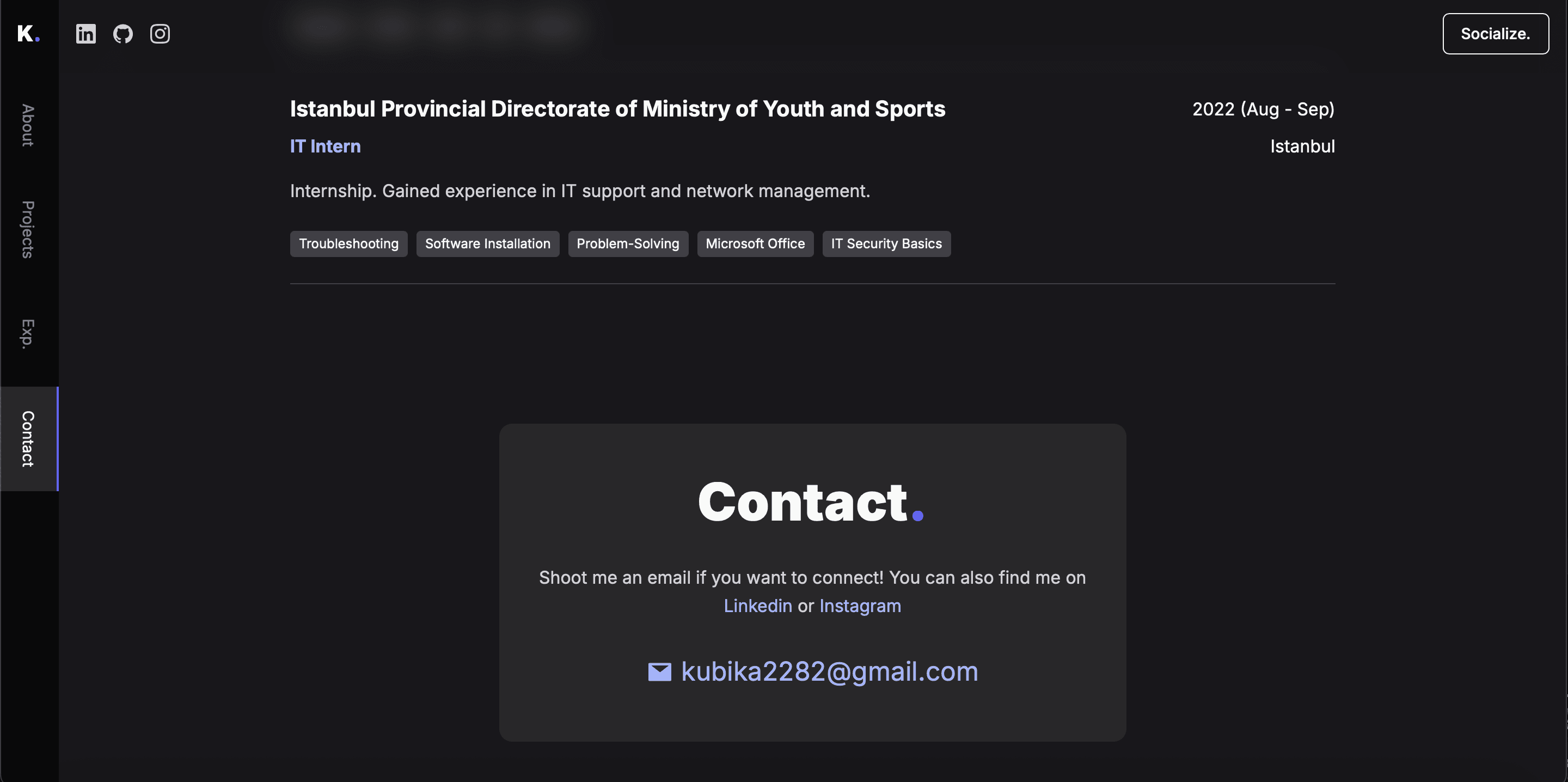 Socialize Contact Section